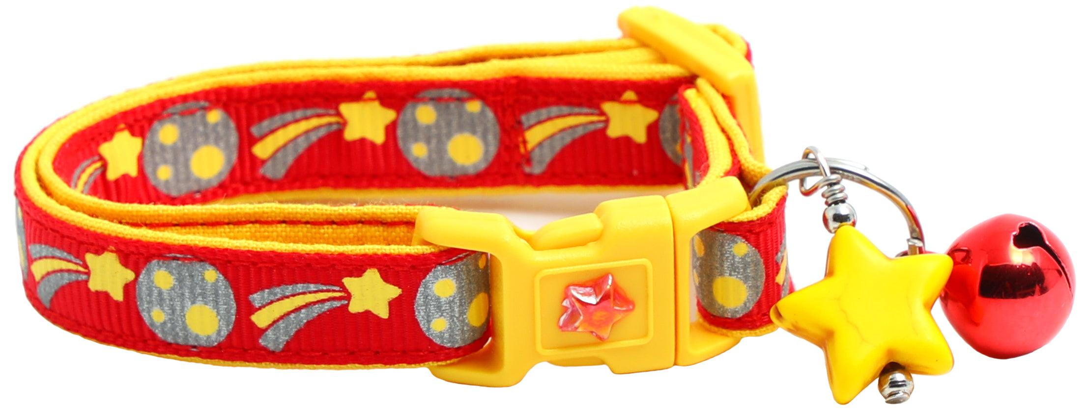 Shooting Stars Reflective Cat Collar showcasing reflective elements and reinforced cotton material, designed for safety and style.